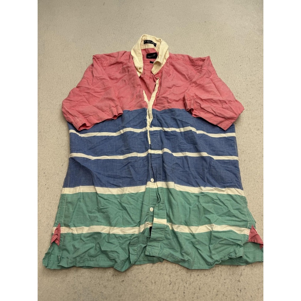 Gant Shirt Mens Medium Multicolor Stripe Short Sleeve Button Up Casual